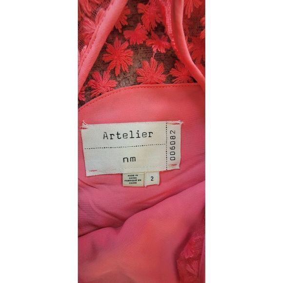 Artelier Nicole Miller Mini Dress Women's Sz 2 Pink Cotton Blend Floral Stitched - Picture 4 of 6